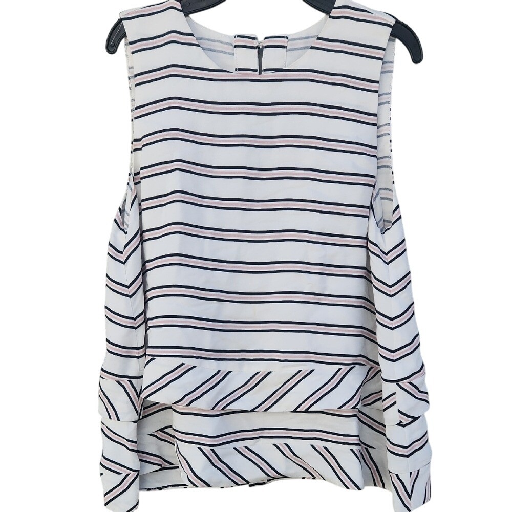 Belle Vere Striped Button Back Sleeveless Preppy‎ Contemporary Nautical Large